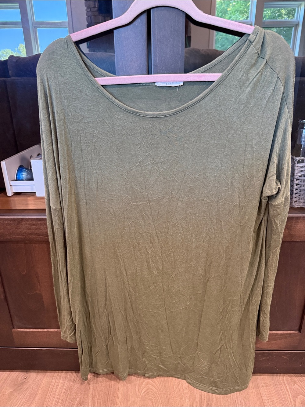 Reborn Olive Green Long Sleeve Scoop Neck Top